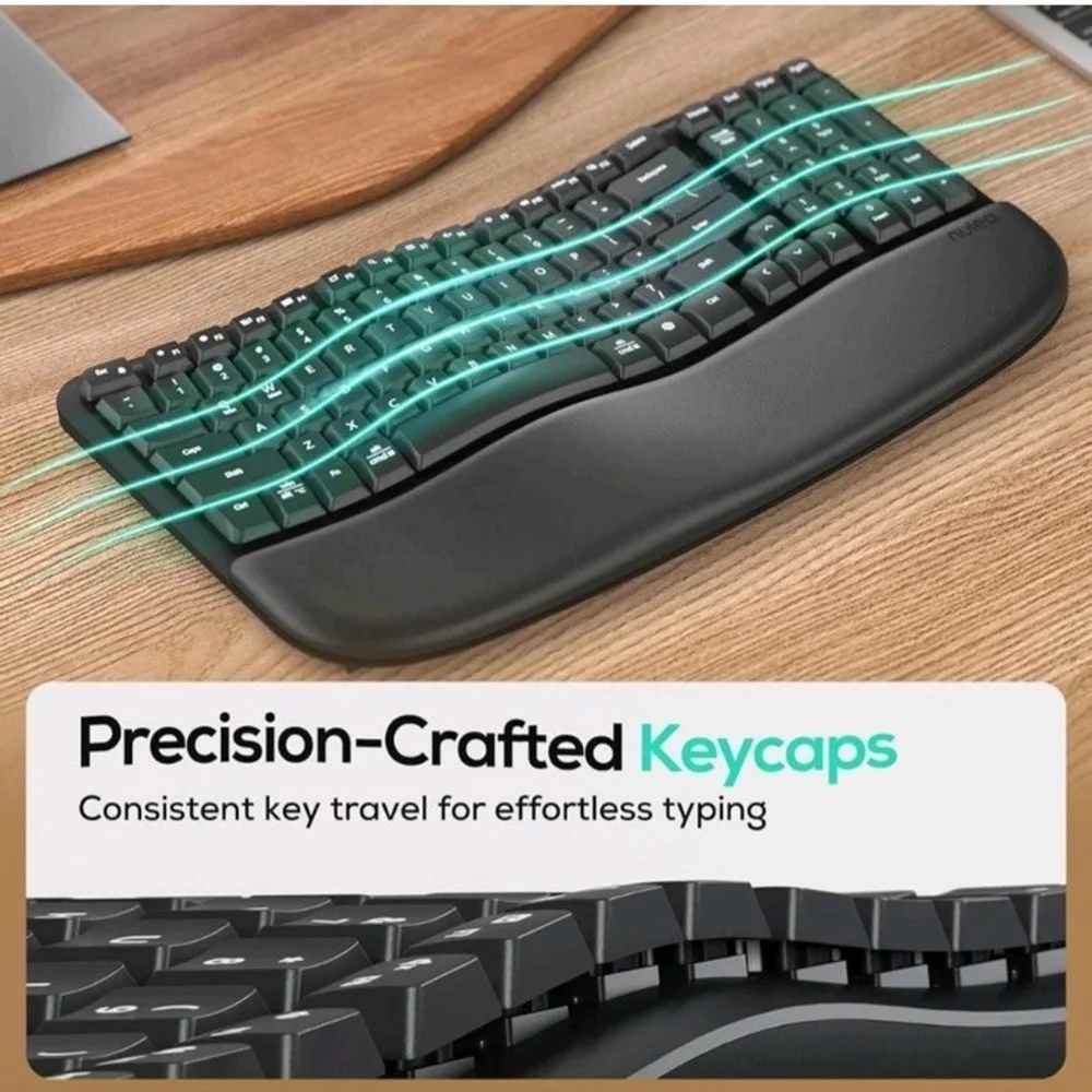 Nulea RT08 Wave Keys Wireless Ergonomic Keyboard with Cushioned Palm Rest NEW